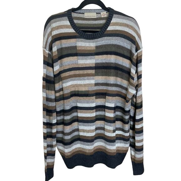 American Blue Men's Pullover Sweater Geometric Brown Black Cream Tan Size XL